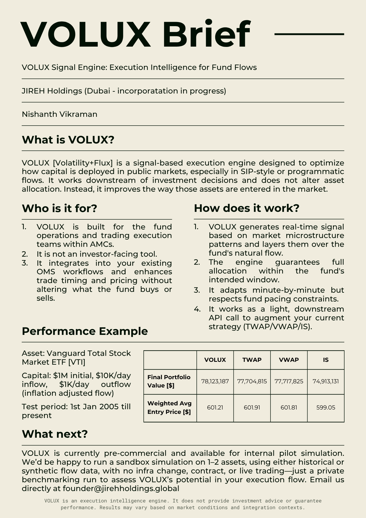 VOLUX One Pager